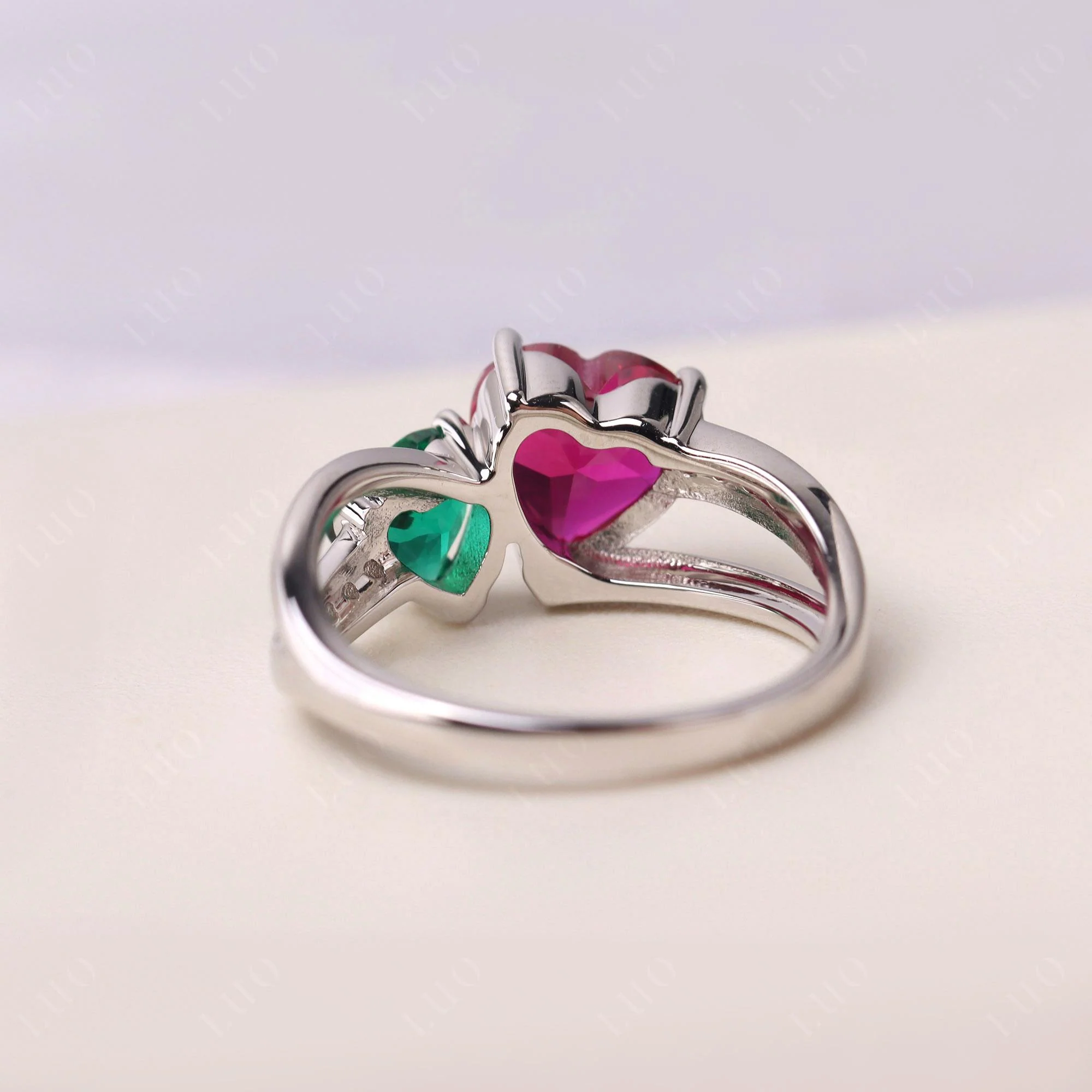 Emerald and Ruby Two Heart Ring - Image 31