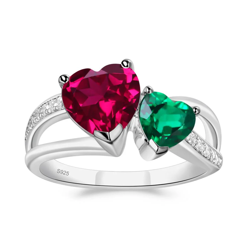 Emerald and Ruby Two Heart Ring - Image 7