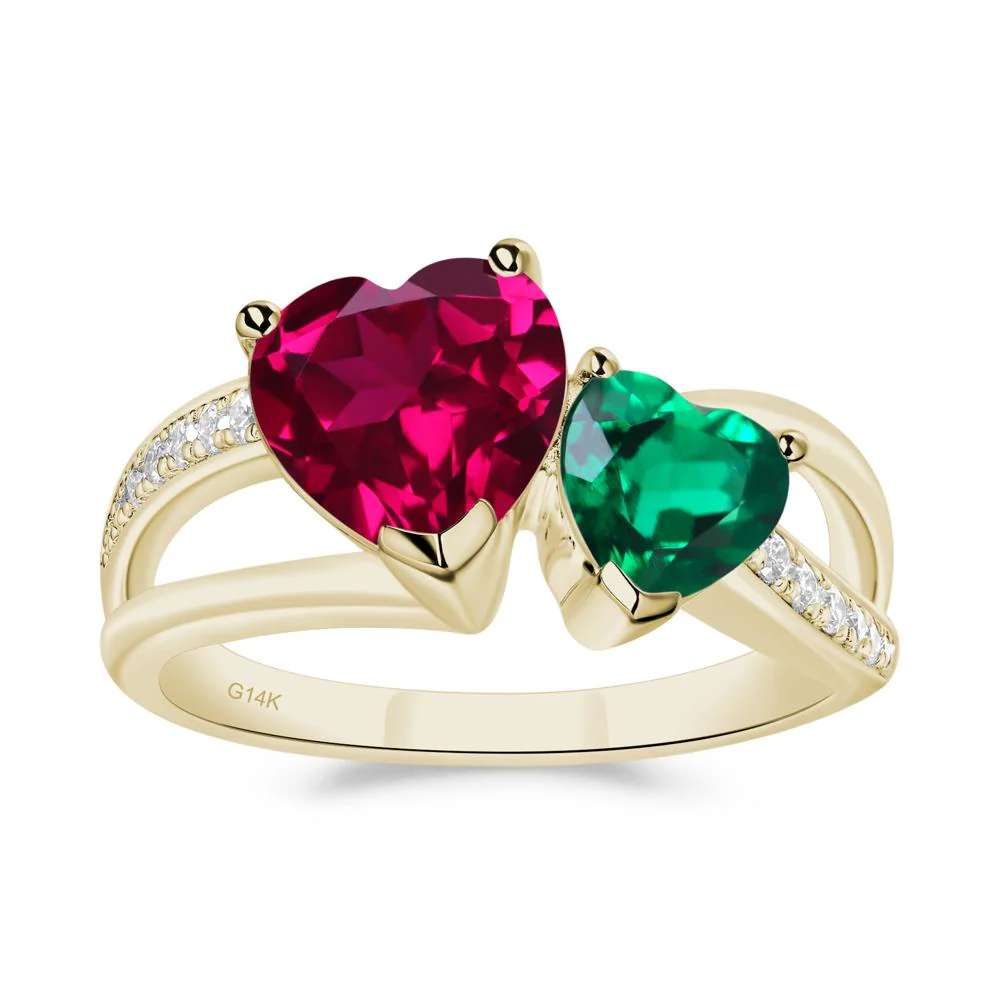 Emerald and Ruby Two Heart Ring - Image 9