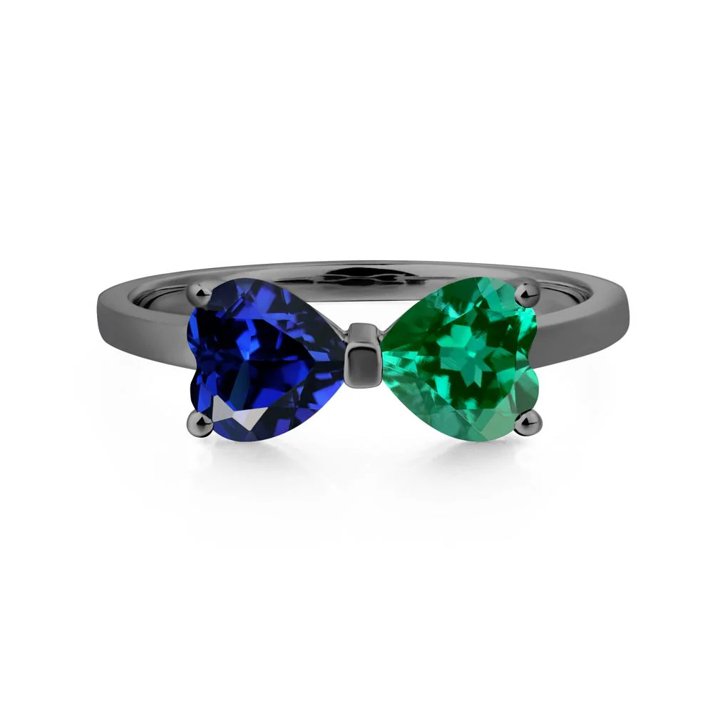 Two Stone Heart Emerald and Sapphire Ring - Image 3