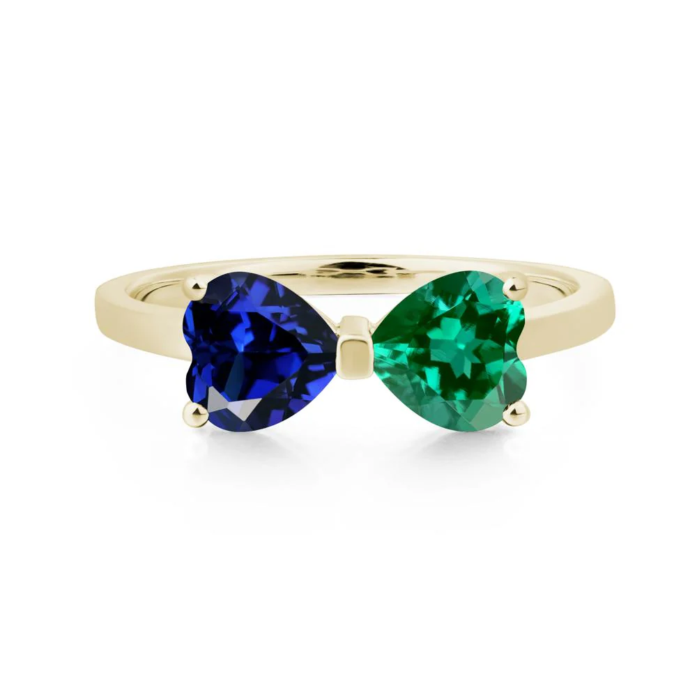 Two Stone Heart Emerald and Sapphire Ring - Image 5