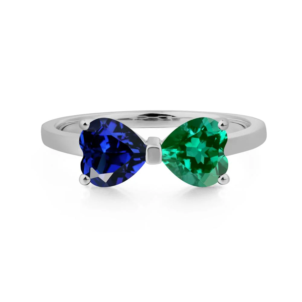 Two Stone Heart Emerald and Sapphire Ring - Image 6