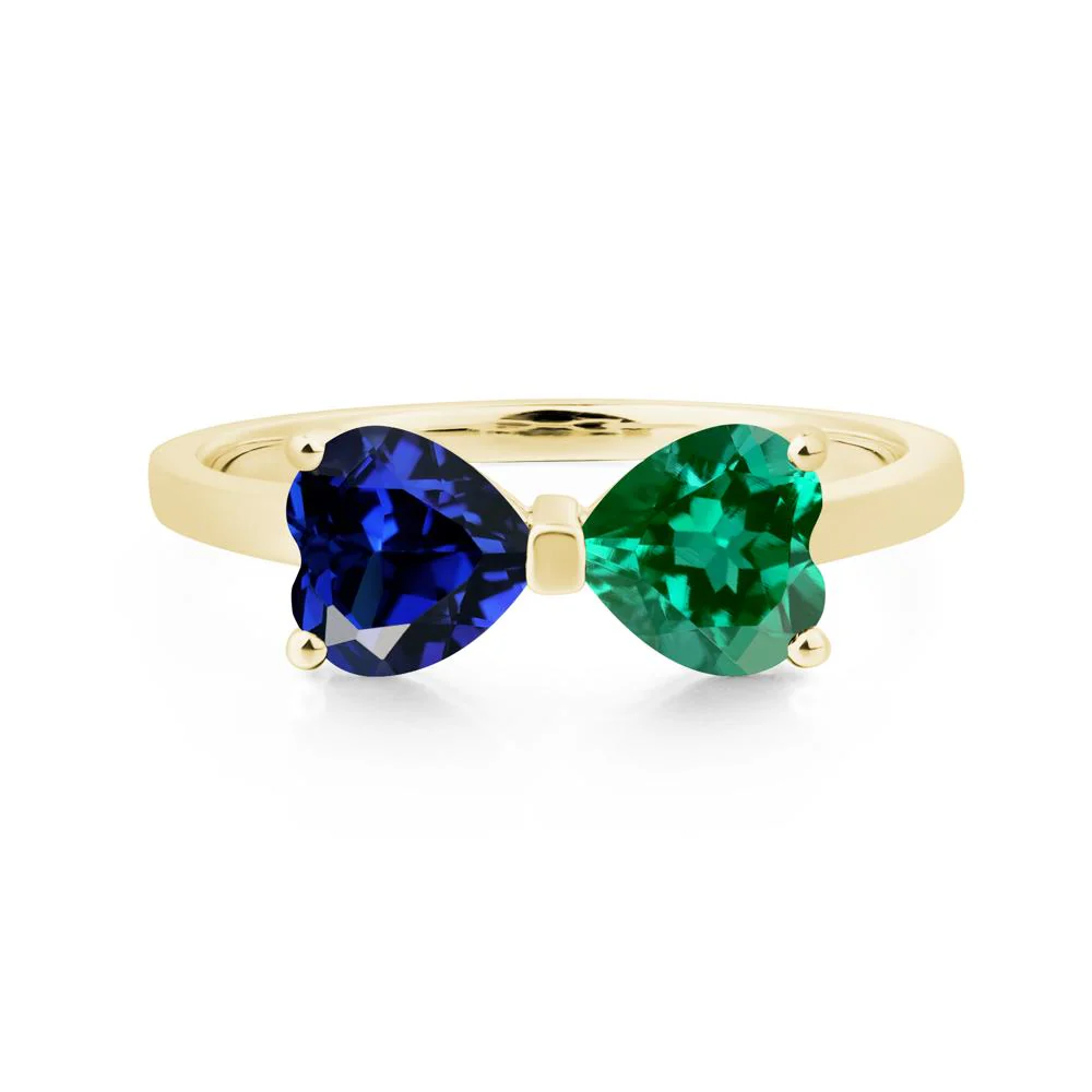 Two Stone Heart Emerald and Sapphire Ring - Image 8