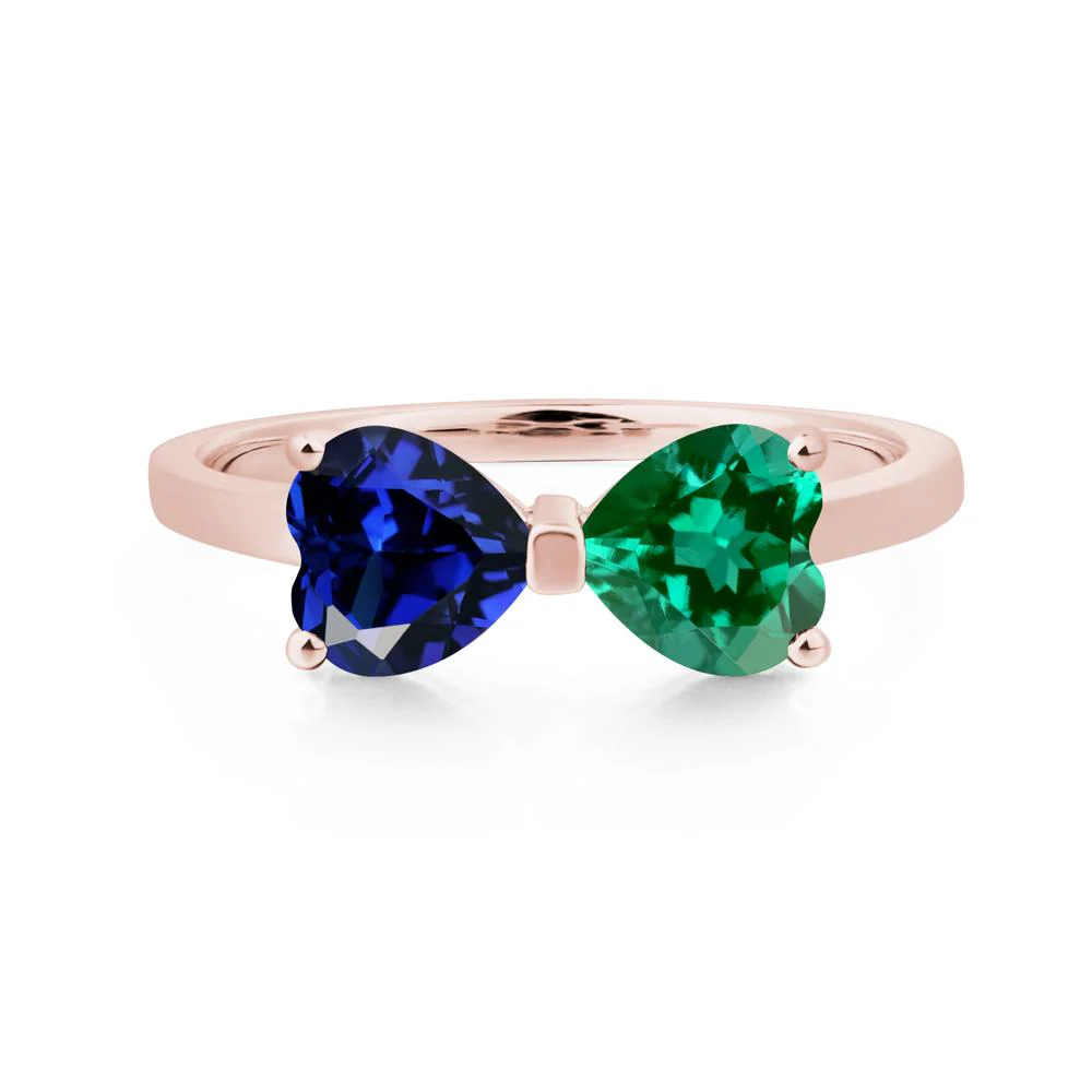 Two Stone Heart Emerald and Sapphire Ring - Image 9