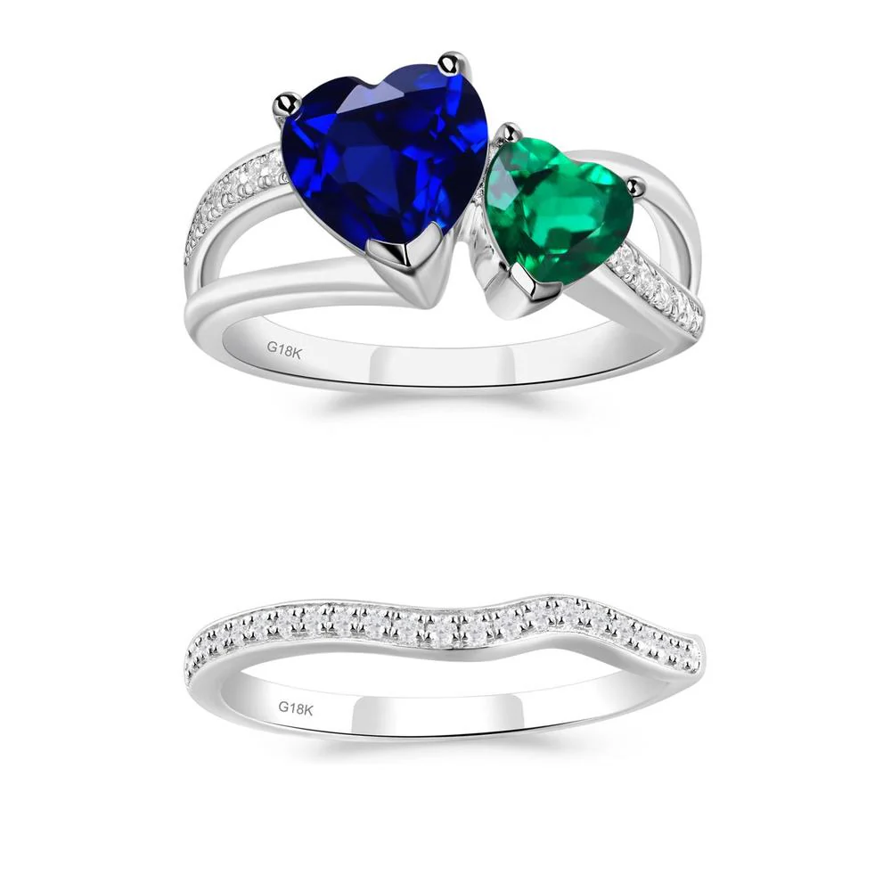 Emerald and Sapphire Heart Toi Et Moi Ring - Image 15