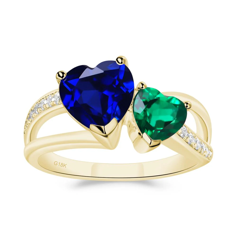 Emerald and Sapphire Heart Toi Et Moi Ring - Image 2