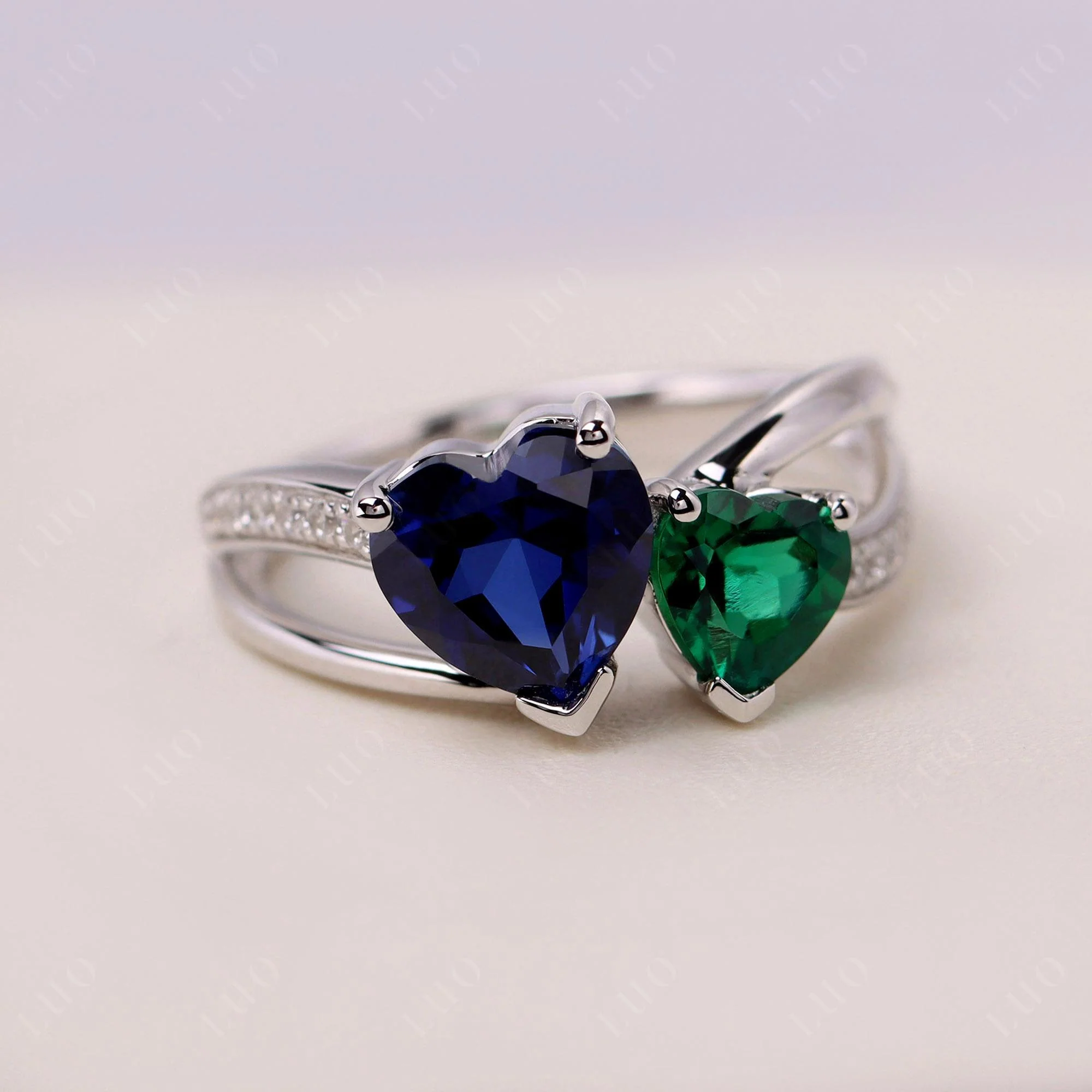 Emerald and Sapphire Heart Toi Et Moi Ring - Image 29