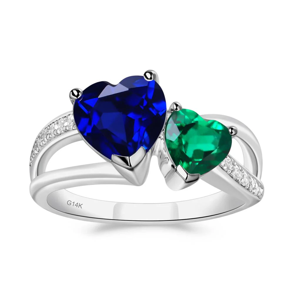 Emerald and Sapphire Heart Toi Et Moi Ring - Image 4