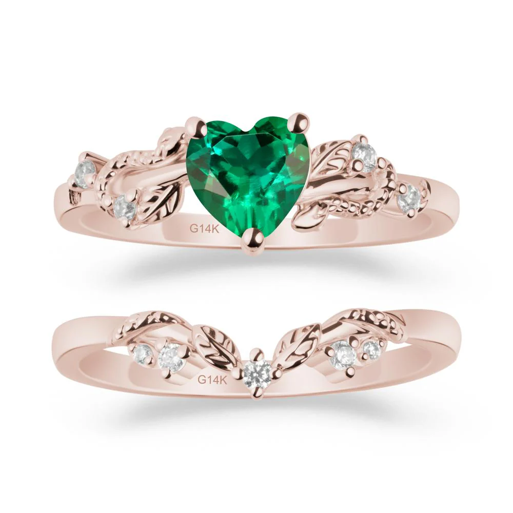 Heart Shaped Emerald Bridal Set