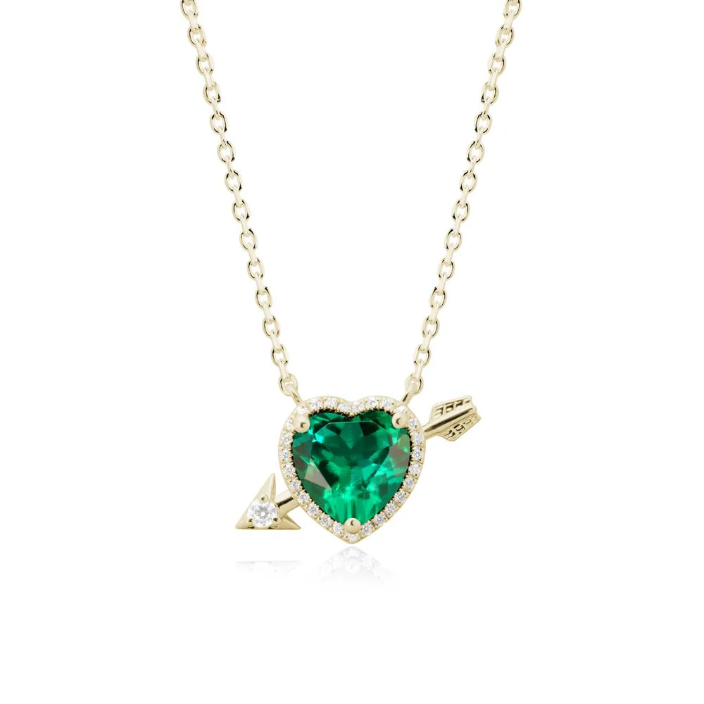 Heart Shaped Emerald Cupid's Arrow Necklace - Image 3