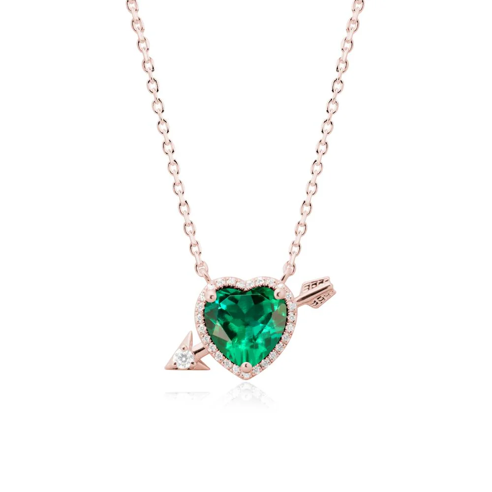 Heart Shaped Emerald Cupid's Arrow Necklace - Image 4