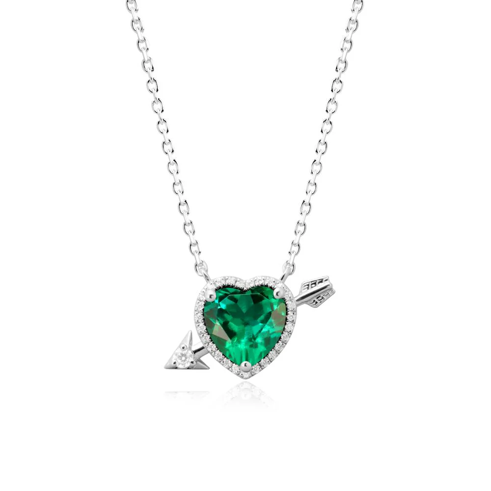 Heart Shaped Emerald Cupid's Arrow Necklace - Image 9