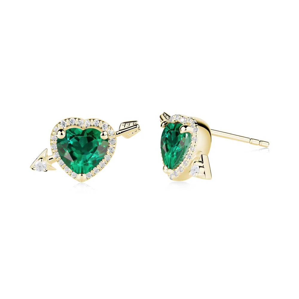 Heart Shaped Emerald Cupid's Arrow Stud Earrings - Image 4