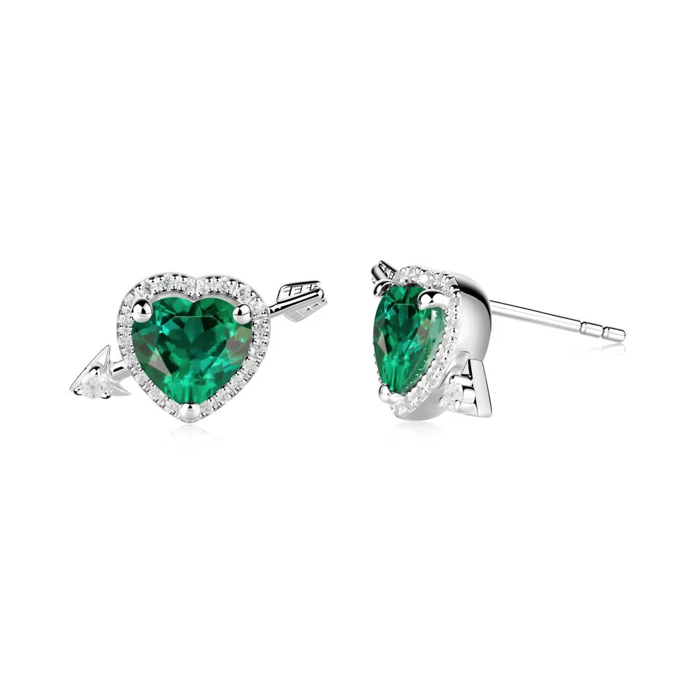 Heart Shaped Emerald Cupid's Arrow Stud Earrings - Image 5