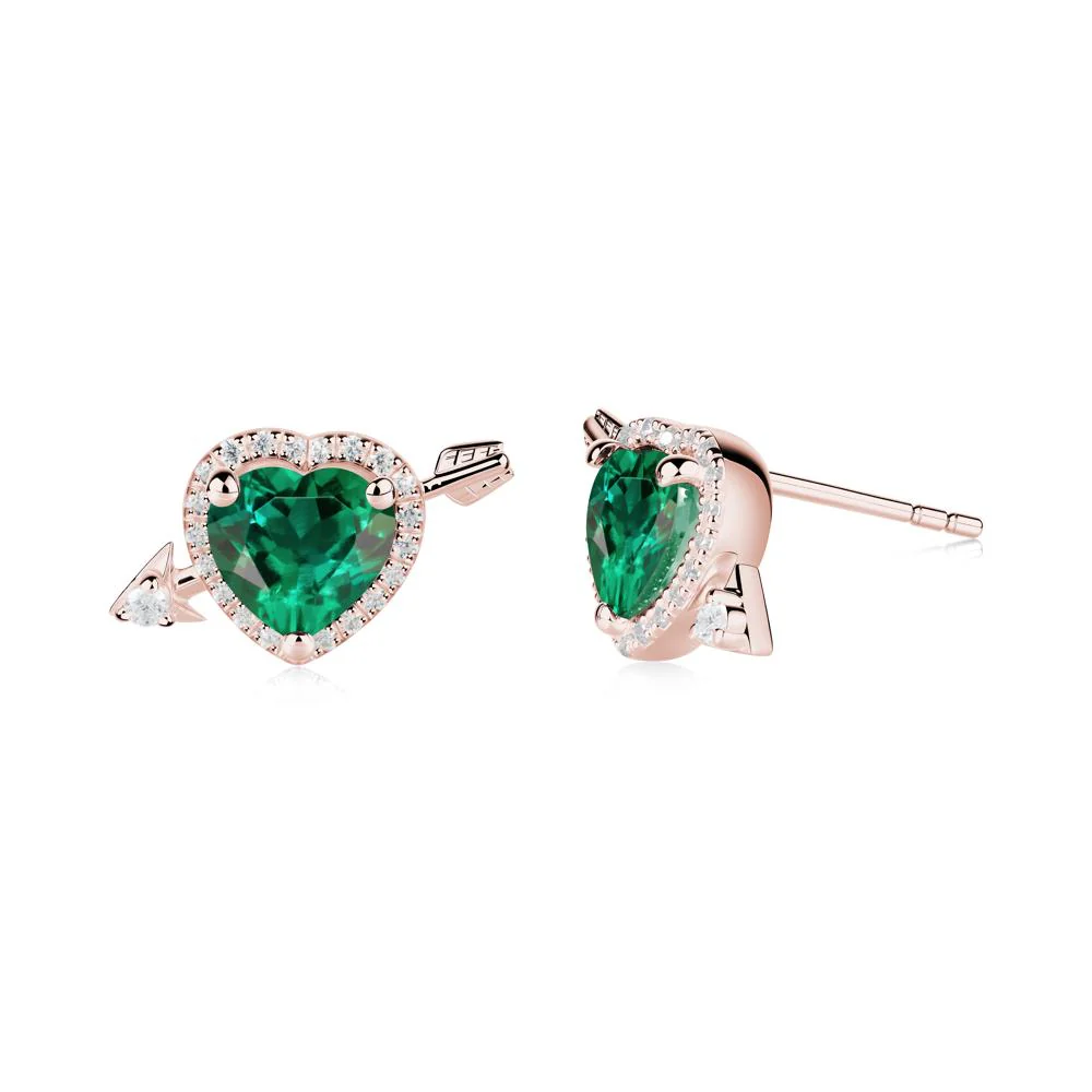 Heart Shaped Emerald Cupid's Arrow Stud Earrings - Image 9