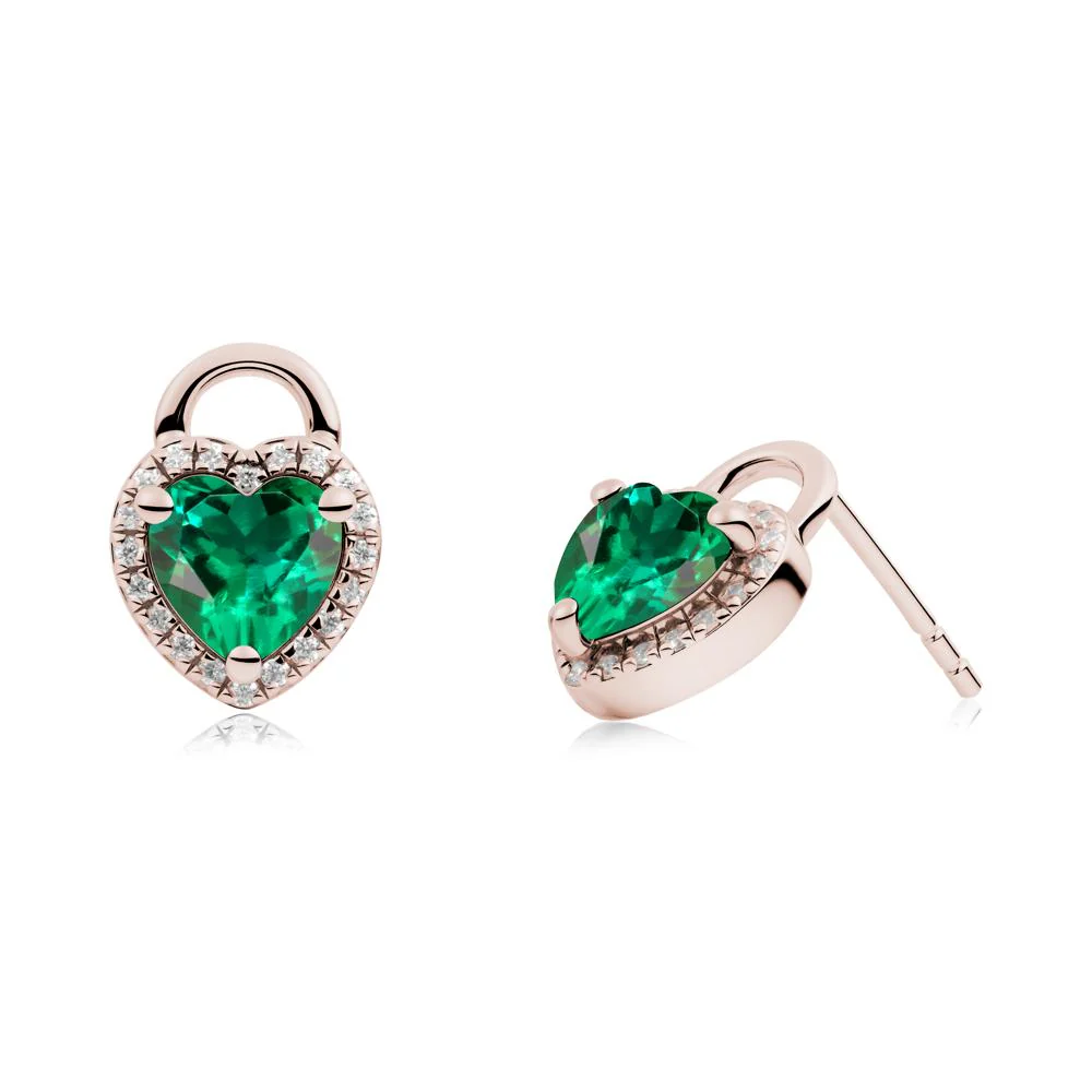 Heart Shaped Emerald Halo Earrings