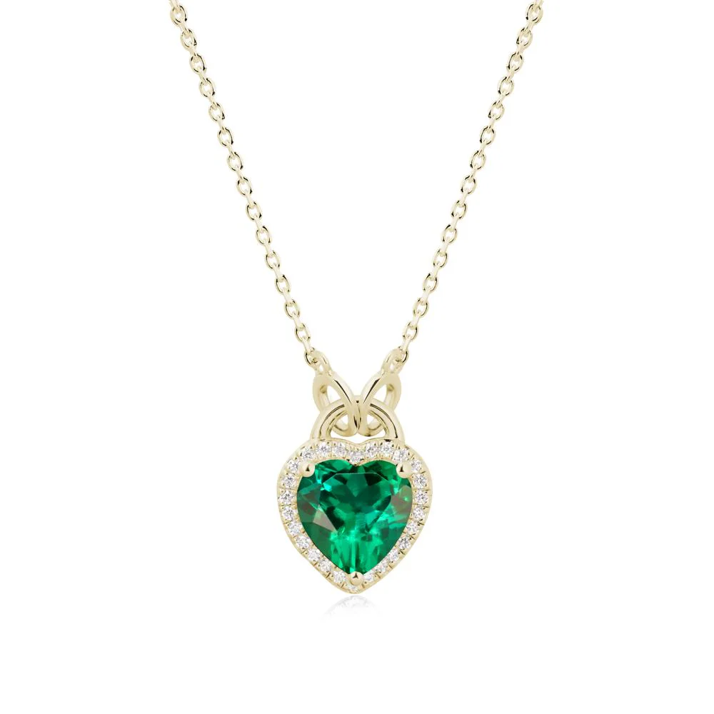 Heart Shaped Emerald Halo Necklace - Image 3