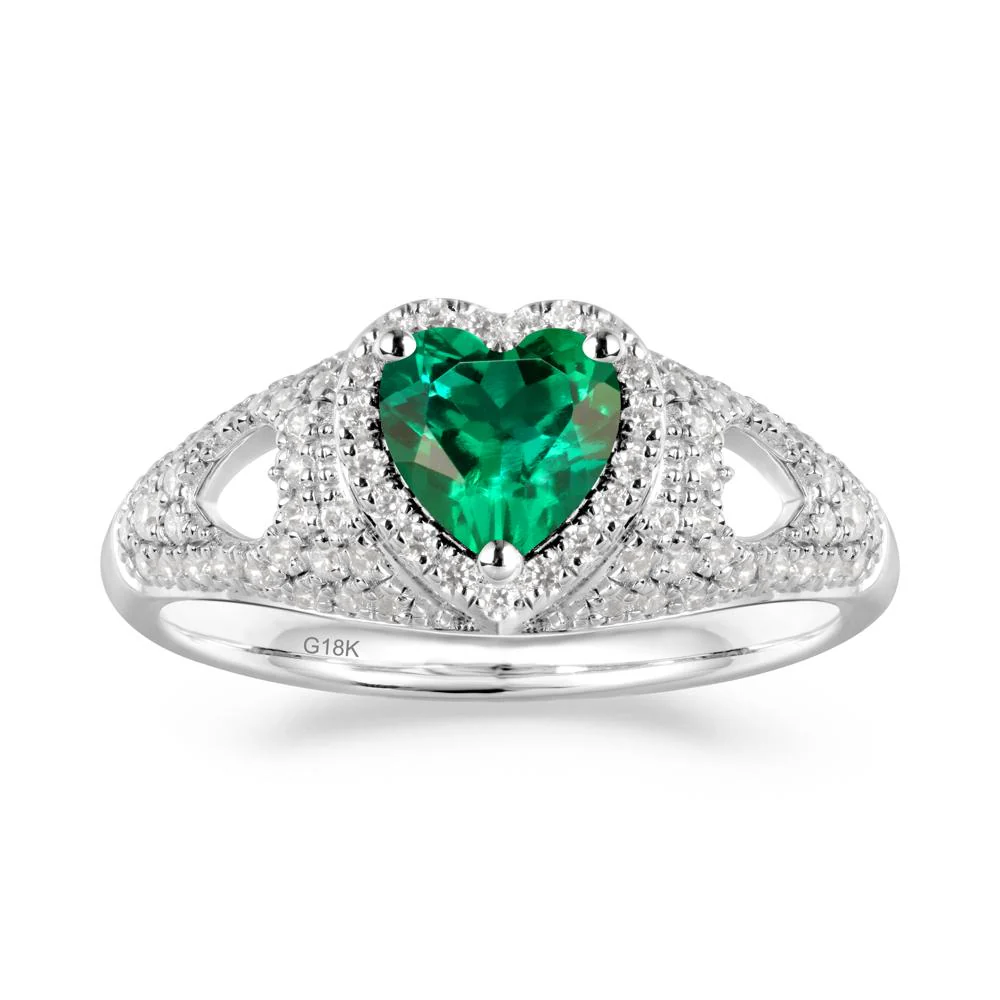 Heart Shaped Emerald Halo Ring - Image 2