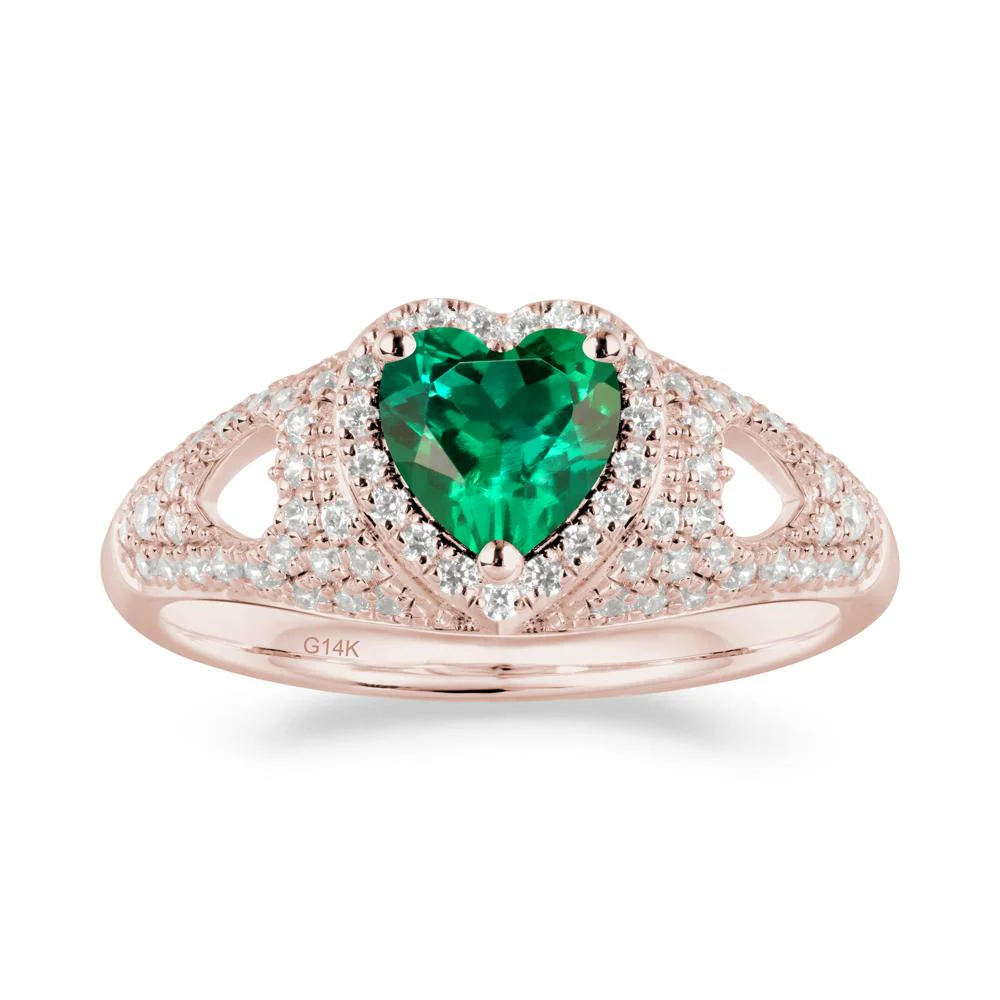 Heart Shaped Emerald Halo Ring - Image 3
