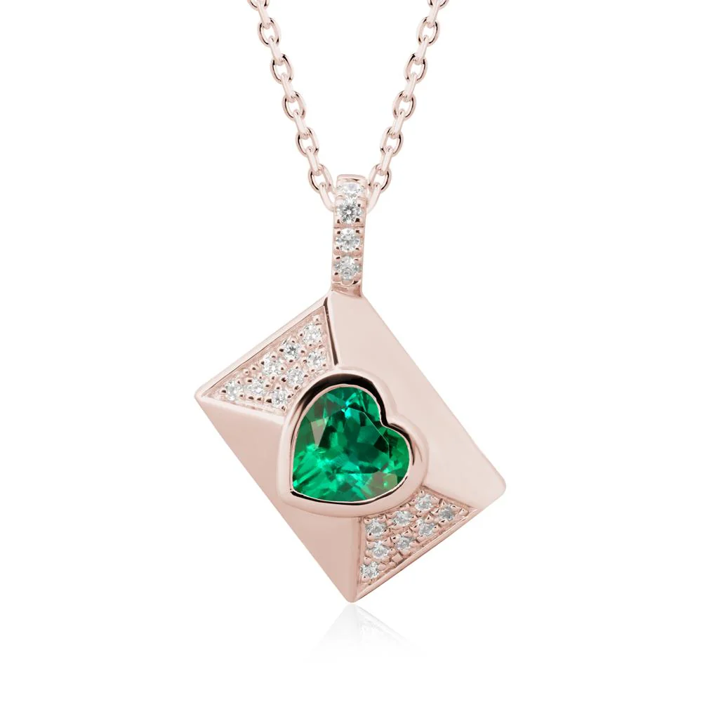 Heart Shaped Emerald Love Letter Envelope Pendant - Image 2