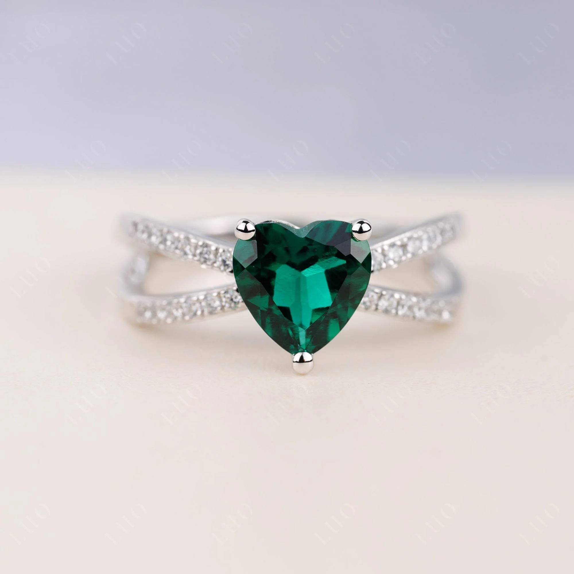 Heart Shaped Emerald Ring Split Shank