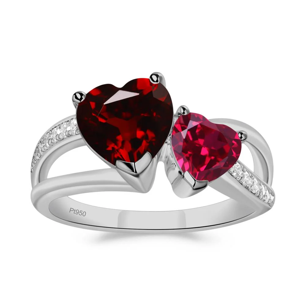 Garnet and Ruby Two Heart Ring