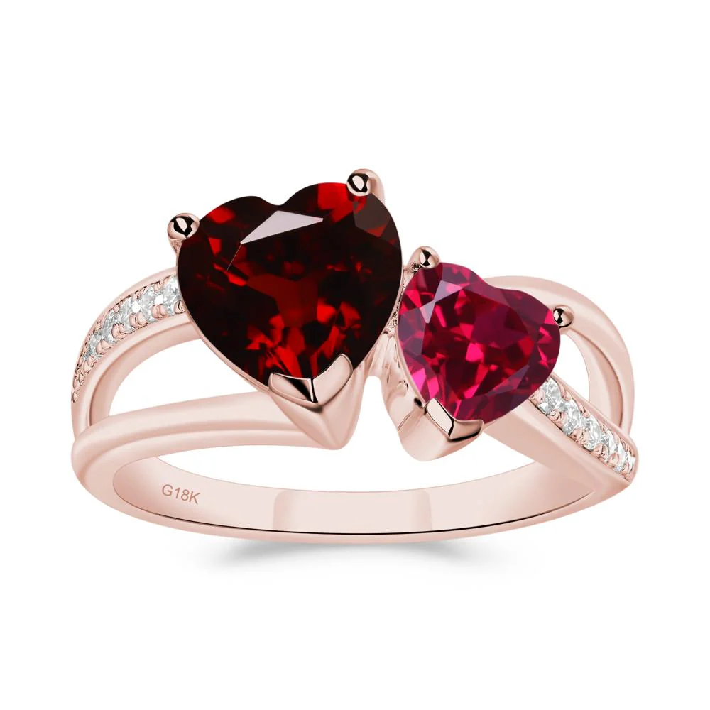 Garnet and Ruby Two Heart Ring - Image 2