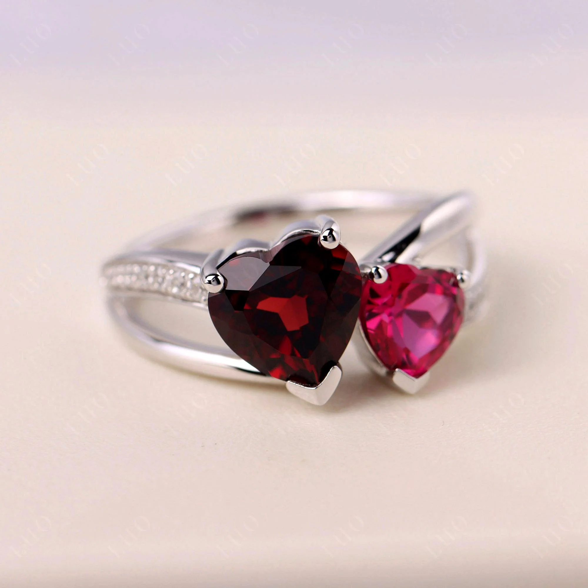 Garnet and Ruby Two Heart Ring - Image 29