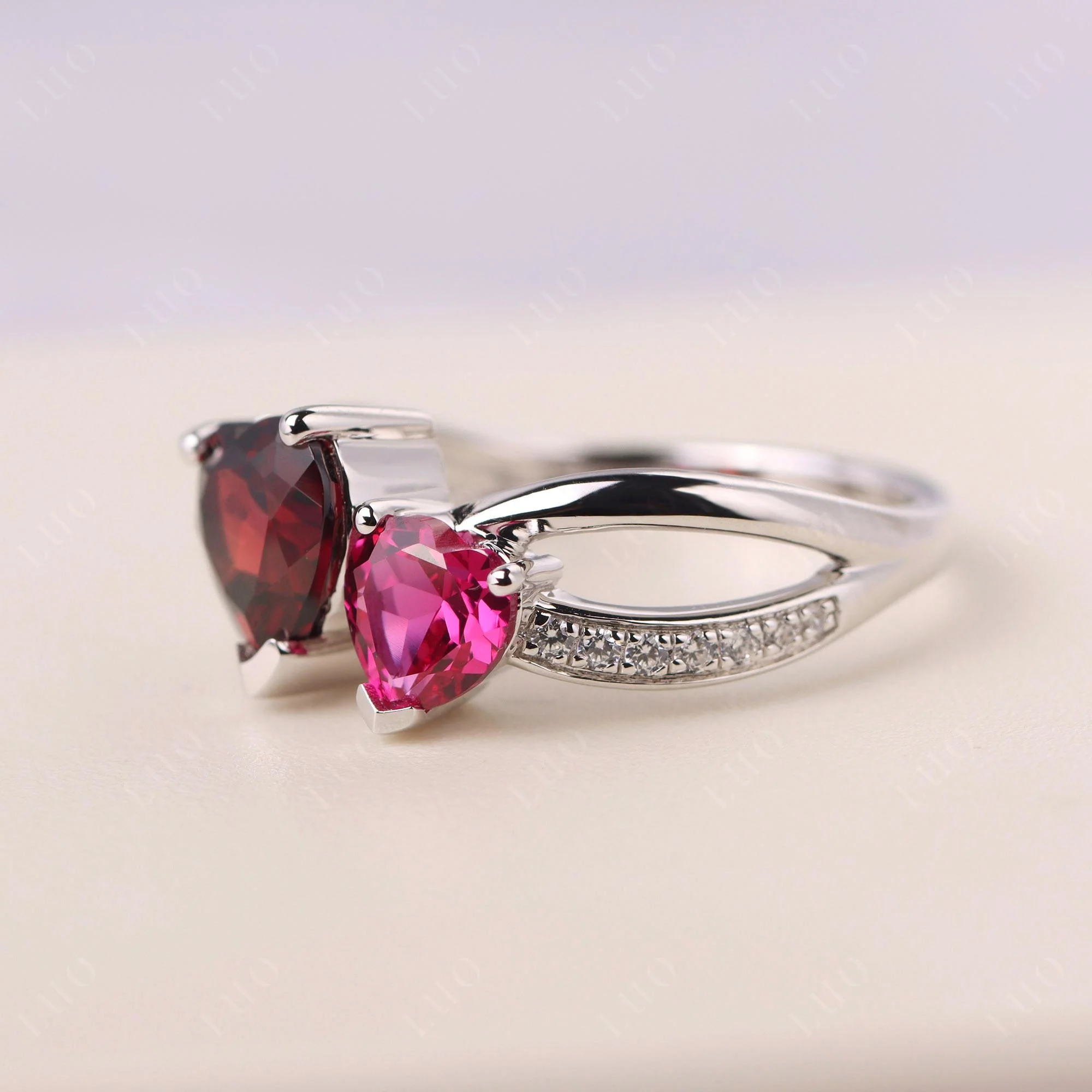 Garnet and Ruby Two Heart Ring - Image 30