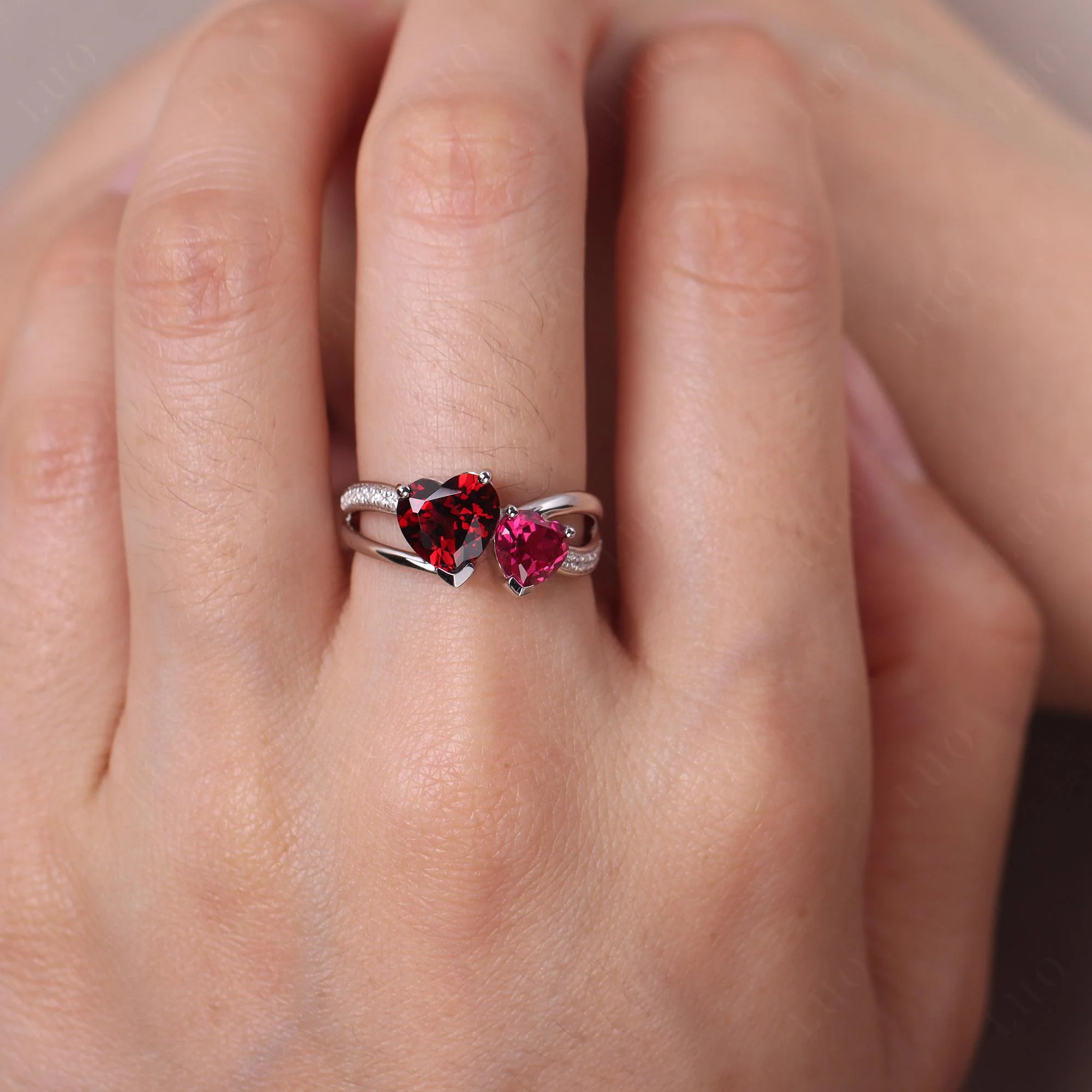 Garnet and Ruby Two Heart Ring - Image 33