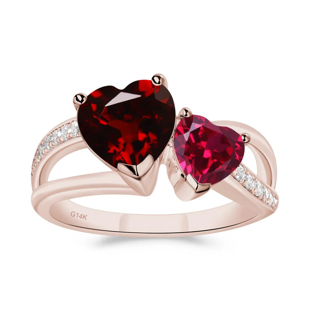 Garnet and Ruby Two Heart Ring - Image 6