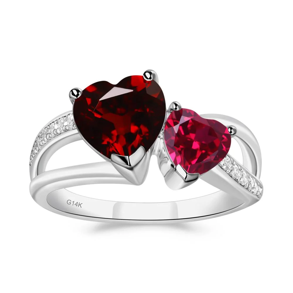 Garnet and Ruby Two Heart Ring - Image 8