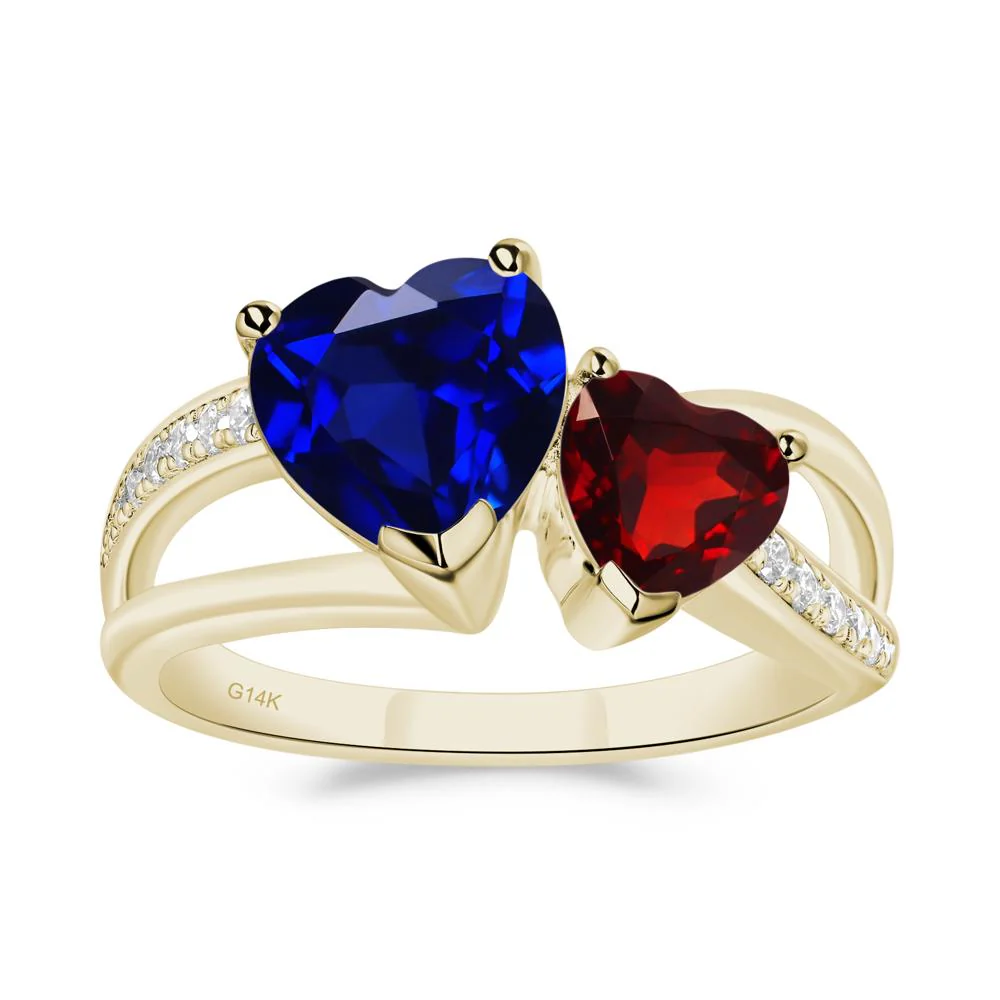 Garnet and Sapphire Heart Toi Et Moi Ring