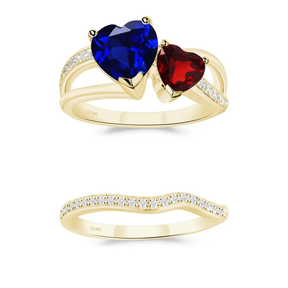 Garnet and Sapphire Heart Toi Et Moi Ring - Image 15