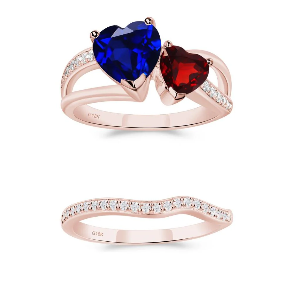 Garnet and Sapphire Heart Toi Et Moi Ring - Image 27