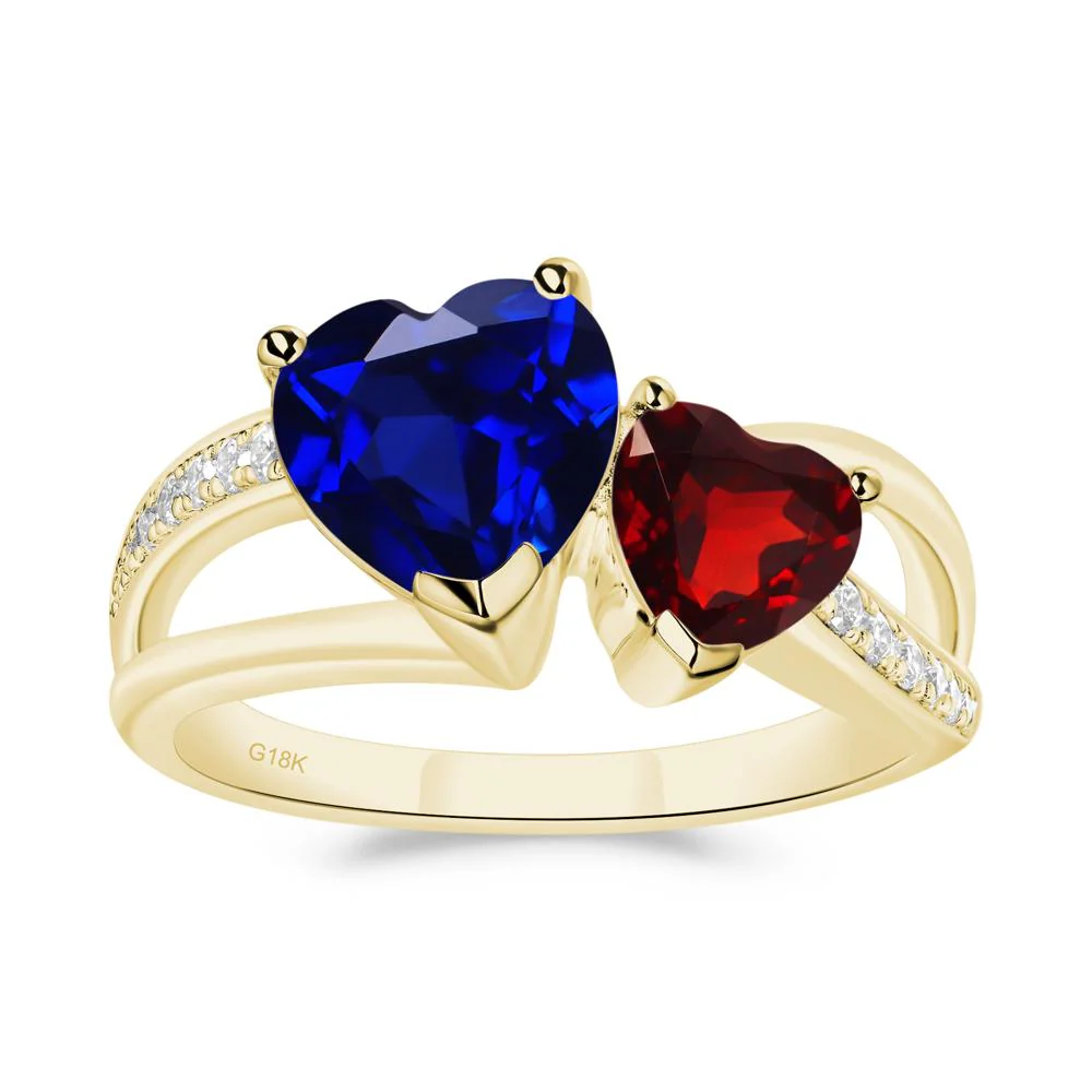 Garnet and Sapphire Heart Toi Et Moi Ring - Image 3