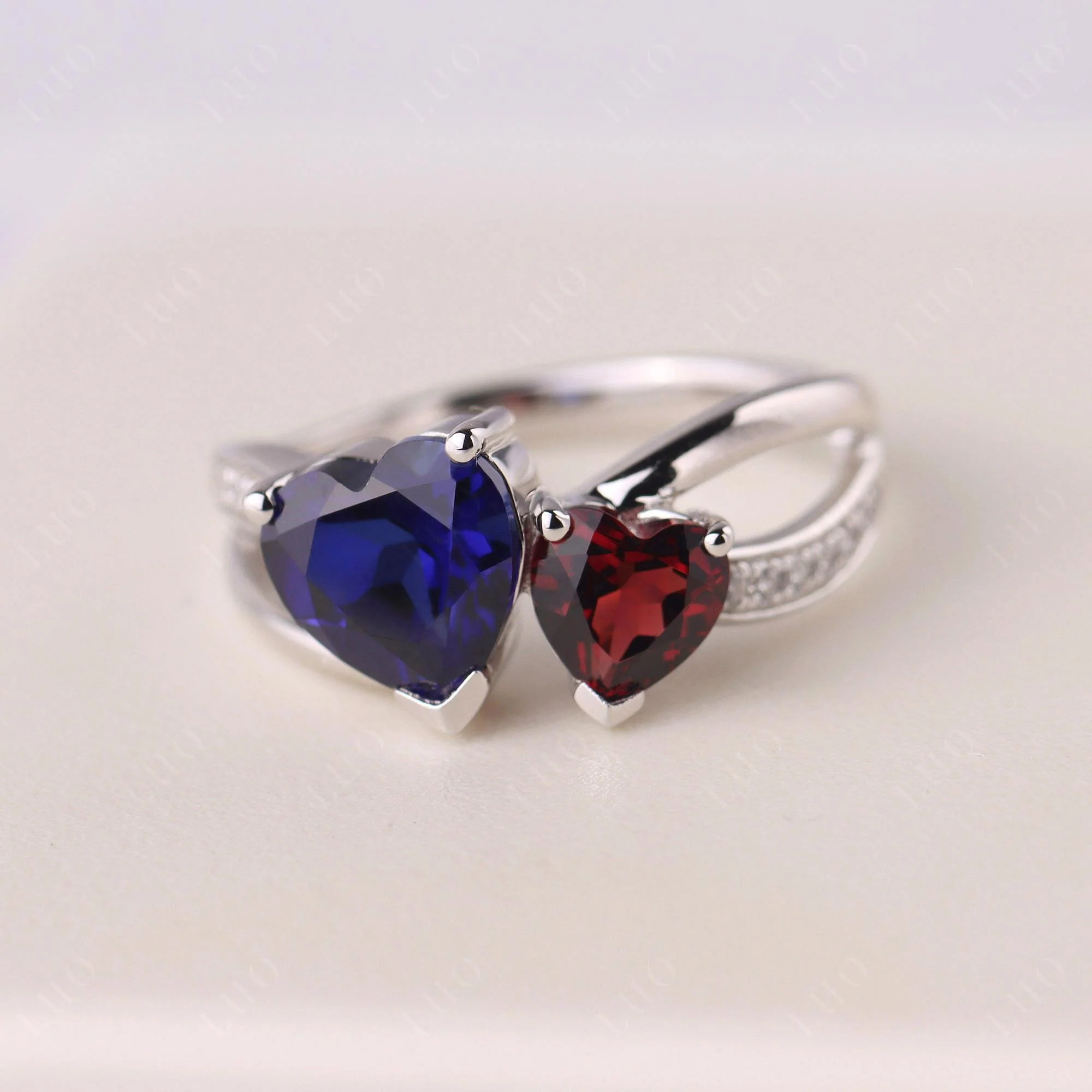 Garnet and Sapphire Heart Toi Et Moi Ring - Image 30