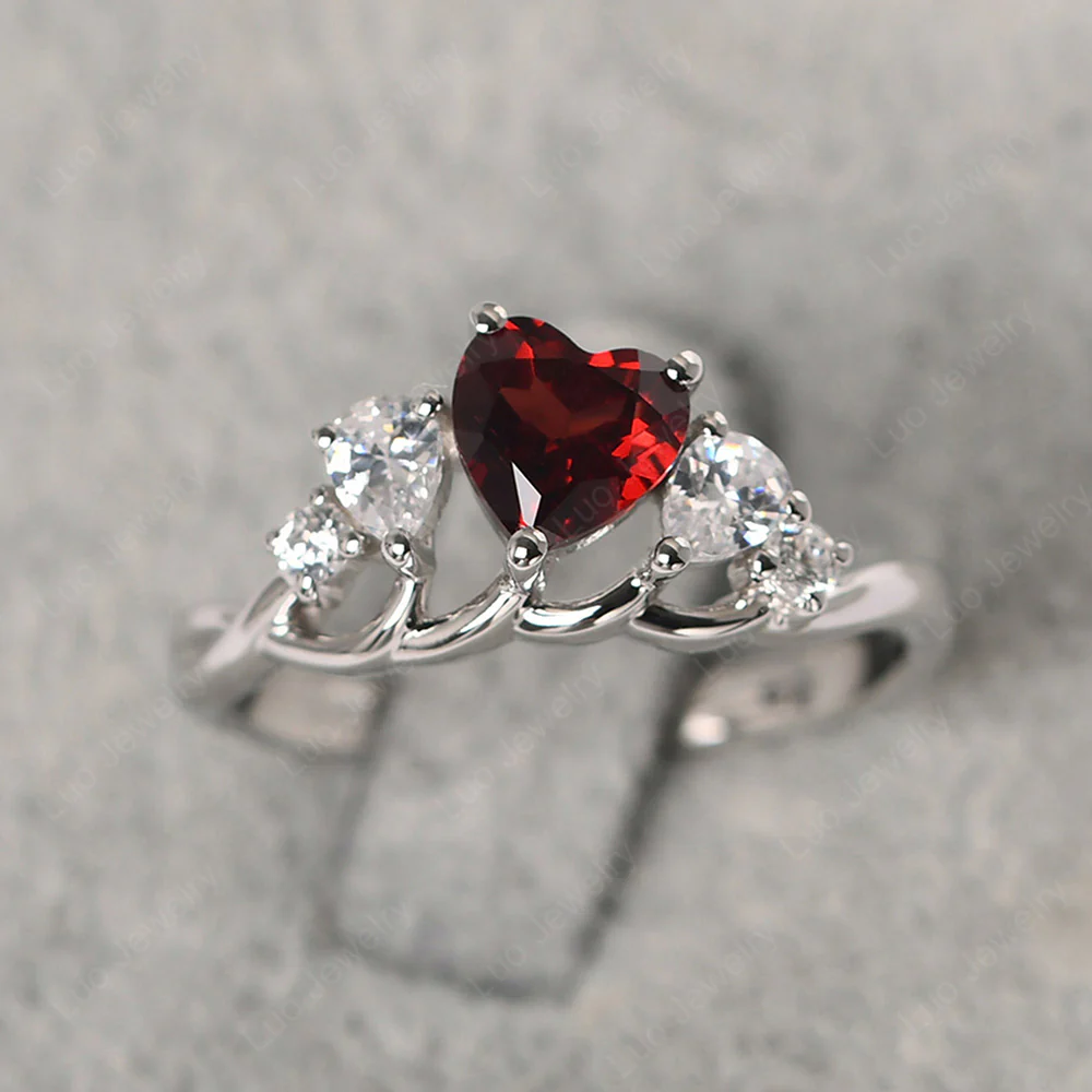 Heart Shaped Garnet Cluster Ring