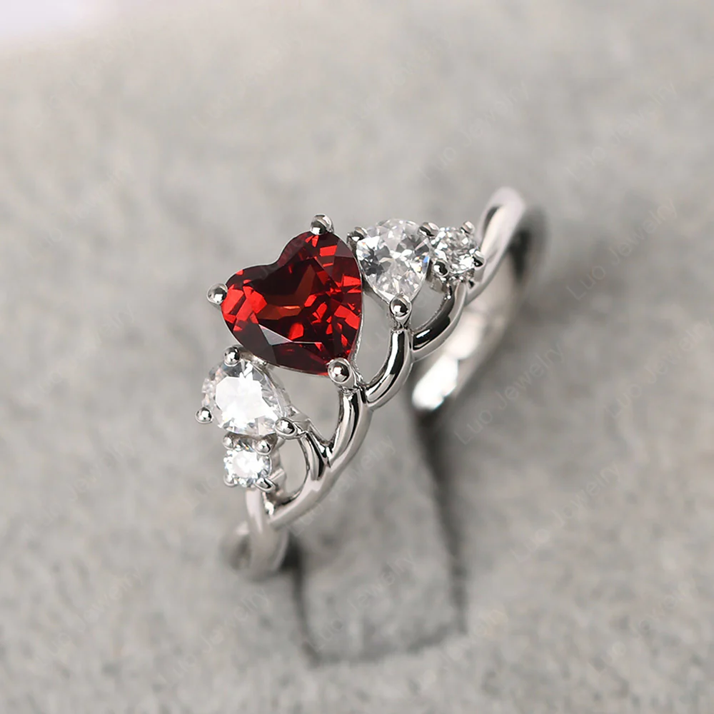 Heart Shaped Garnet Cluster Ring - Image 2