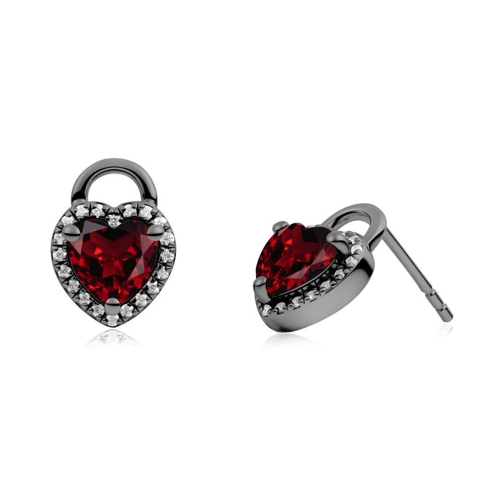 Heart Shaped Garnet Halo Earrings - Image 2