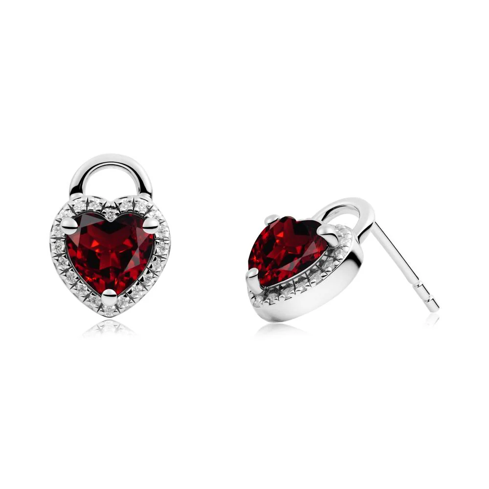 Heart Shaped Garnet Halo Earrings - Image 3