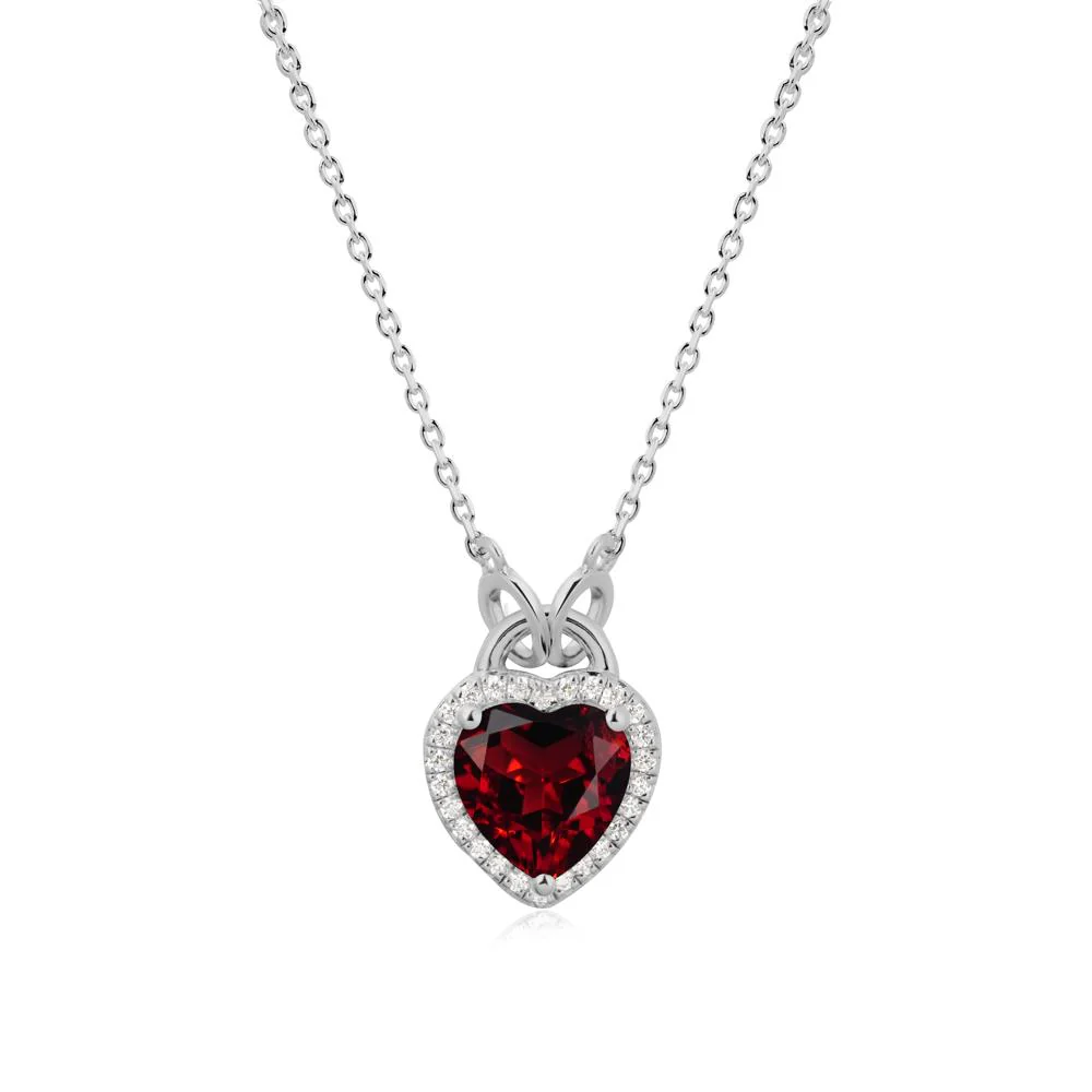 Heart Shaped Garnet Halo Pendant Necklace