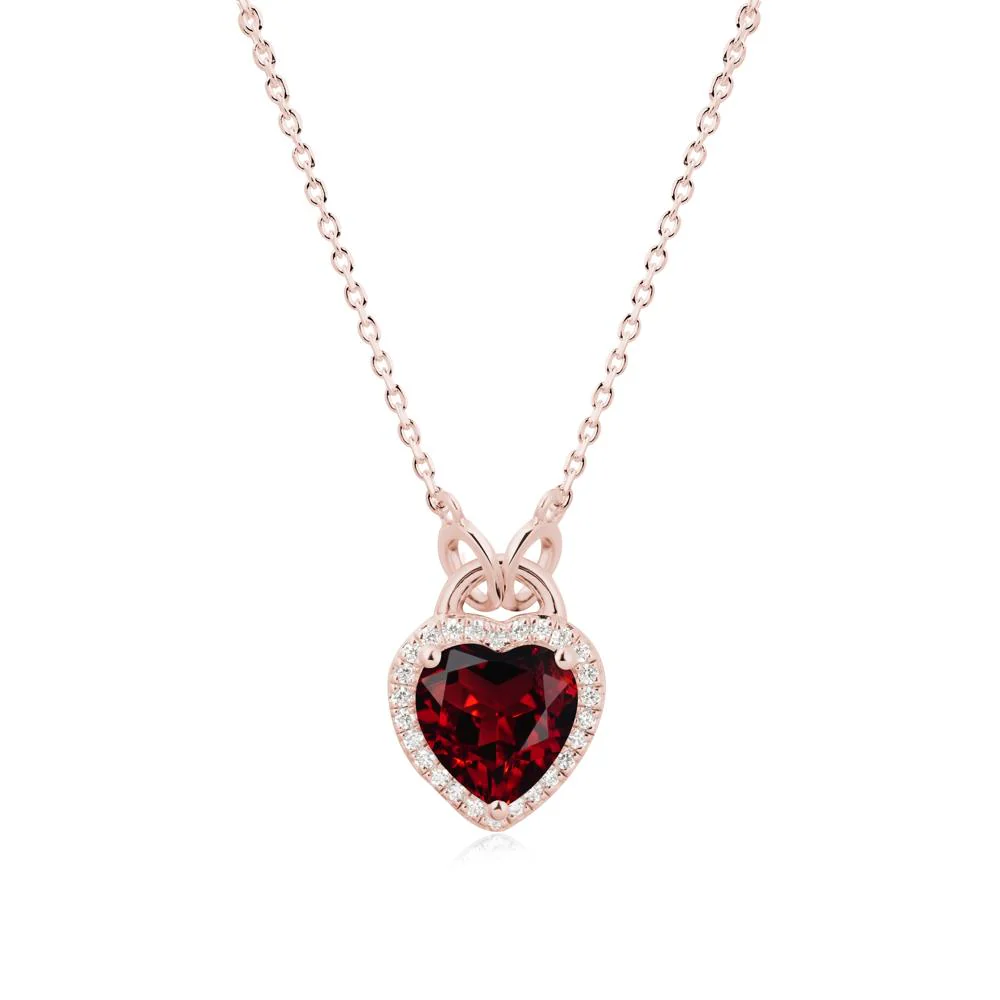 Heart Shaped Garnet Halo Pendant Necklace - Image 5