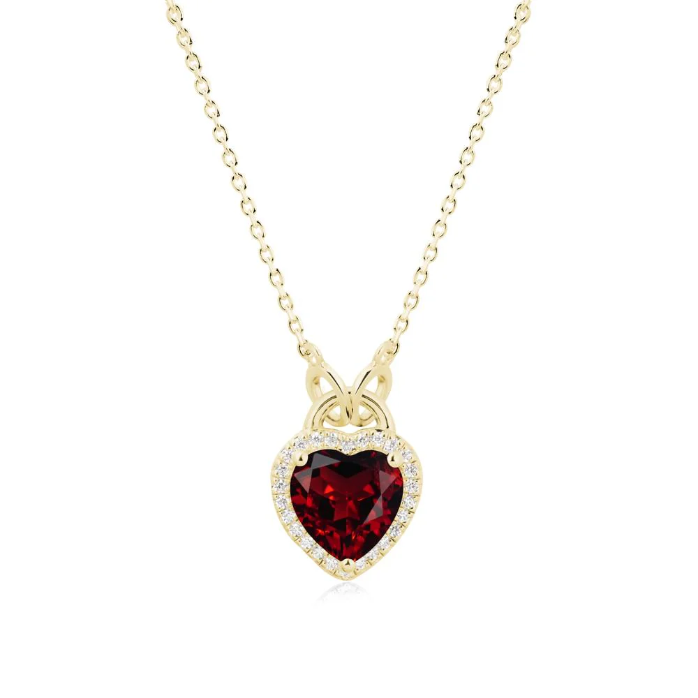 Heart Shaped Garnet Halo Pendant Necklace - Image 7