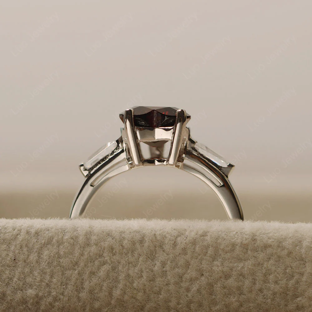 Heart Shaped Garnet Ring with Baguette - Image 5