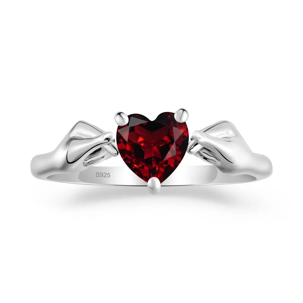 Heart Shaped Garnet Ring with Finger Heart