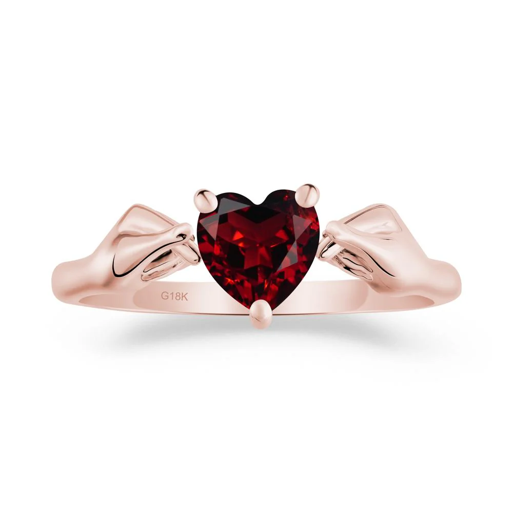 Heart Shaped Garnet Ring with Finger Heart - Image 3