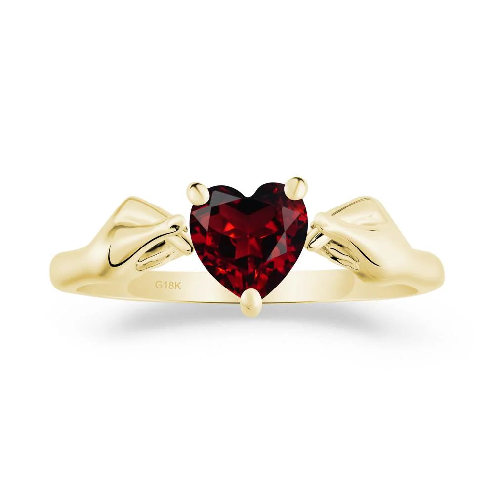 Heart Shaped Garnet Ring with Finger Heart - Image 6
