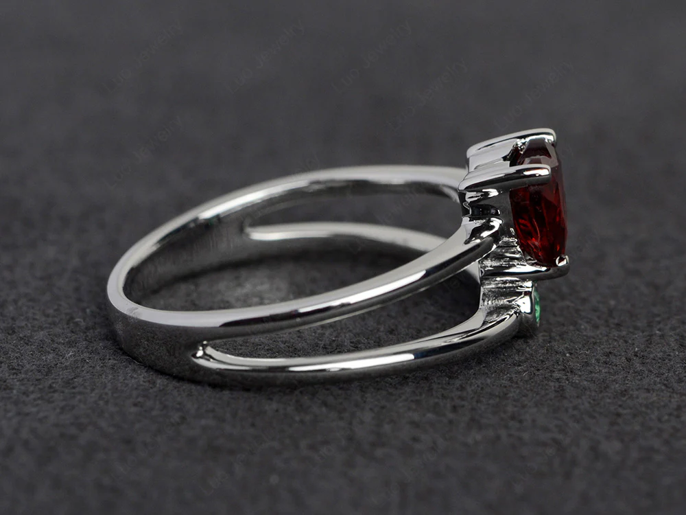 Heart Shaped Garnet Split Shank Ring - Image 3