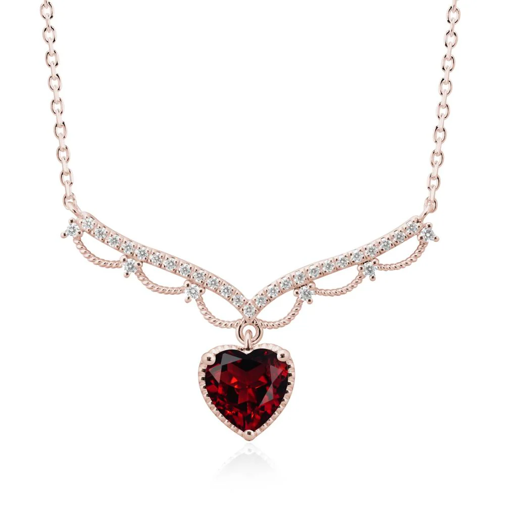 Heart Shaped Garnet V Shaped Necklace - Image 2